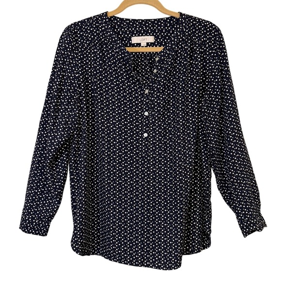 LOFT Tops - Loft Blouse Size L Navy White Printed Long Sleeve Casual Work Top